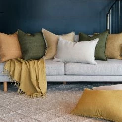 Mulberi Indira Military Linen Cushion 55x55cm Cushion, Throws & Linen