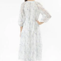 Leila + Luca Stellar Lavender Floral Flutter Sleeve V Neck Tiered Midi Dress