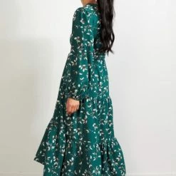 Drama The Label Tracey Green Tea Floral LS Wrap Midi Dress