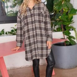 We Are The Others The Charcoal Brown Check Shacket