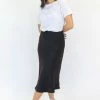 Ivy + Jack Ivy Black Washer Satin Midi Bias Skirt