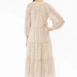 Leila + Luca Fashion Stellar Ivory Ditsy Flutter Sleeve V Neck Tiered Midi Dress