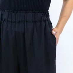 Among The Brave Super Luxe Black Elastic Waist Wide Leg Satin Pant Fashion