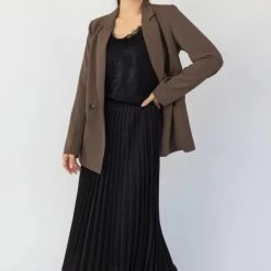 Ivy + Jack Radiant Black Washer Satin Pleated Midi Skirt