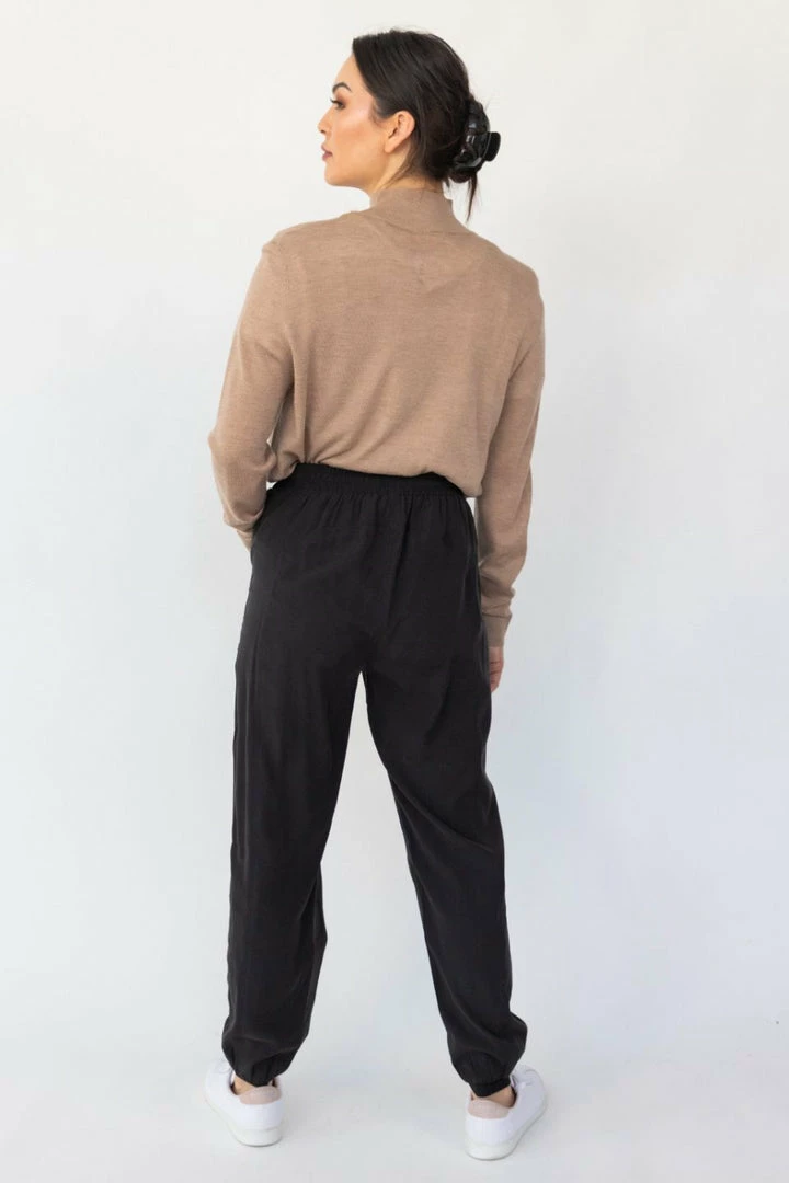 Among The Brave Fashion New Warrior Black Relaxed Drapey Drawstring Stretch Cuff Pant