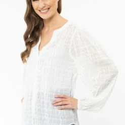 Seeking Lola Wholesome White Lurex Button Down Shirt Fashion