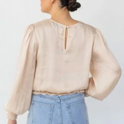 Among The Brave Pure Sand Puff Sleeve Shirred Blouse Fashion