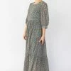 Among The Brave Fashion Lucid Sage Ditsy Floral Puff Sleeve Tiered Maxi Dress