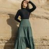 Among The Brave Blazing Dark Forest Tiered Linen Midi Skirt