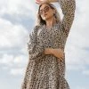 Among The Brave Aida Natural Animal LS Puff Sleeve Button Front Tiered Maxi Dress Fashion