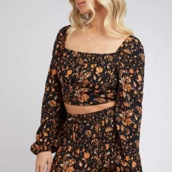 All About Eve Cleo Black Rust Floral Crop Top Fashion