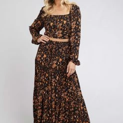 All About Eve Cleo Black Rust Floral Crop Top Fashion