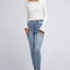 All About Eve Brinkley LS White Rib Crop Tee
