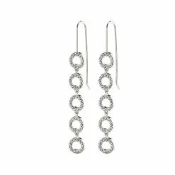 Pilgrim Accessories Tessa Preciosa Crystals On Linked Hanging Small Silver Circles Hook Earrings