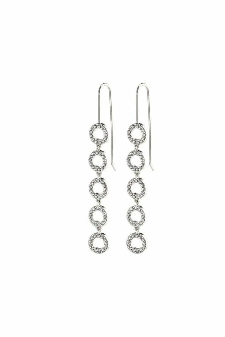 Pilgrim Accessories Tessa Preciosa Crystals On Linked Hanging Small Silver Circles Hook Earrings