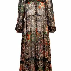 Coop State Of Lace Neck Black LS Midi Moonflower Dress