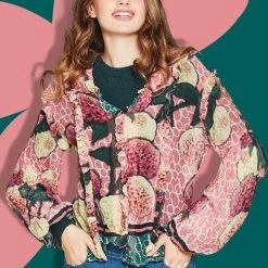 Coop Whatever Frill Be Pink Zinnia Garden Blouse Fashion