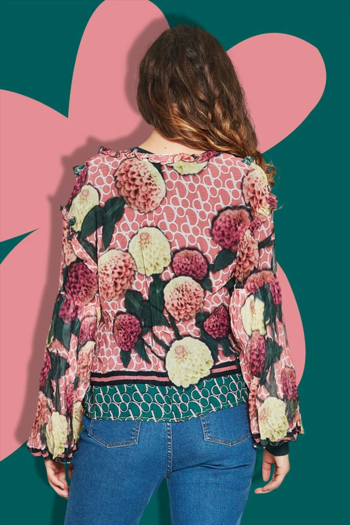 Coop Whatever Frill Be Pink Zinnia Garden Blouse Fashion