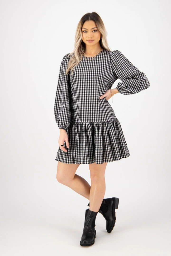 Ivy + Jack Emelia Black Check Mid Sleeve Smock Dress Fashion