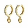 Pilgrim Sophia Preciosa Crystals And Heart Pendant Gold Sleeper Earrings Accessories