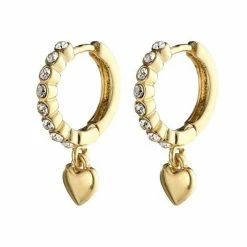Pilgrim Sophia Preciosa Crystals And Heart Pendant Gold Sleeper Earrings Accessories