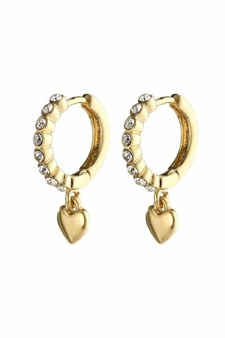 Pilgrim Sophia Preciosa Crystals And Heart Pendant Gold Sleeper Earrings Accessories