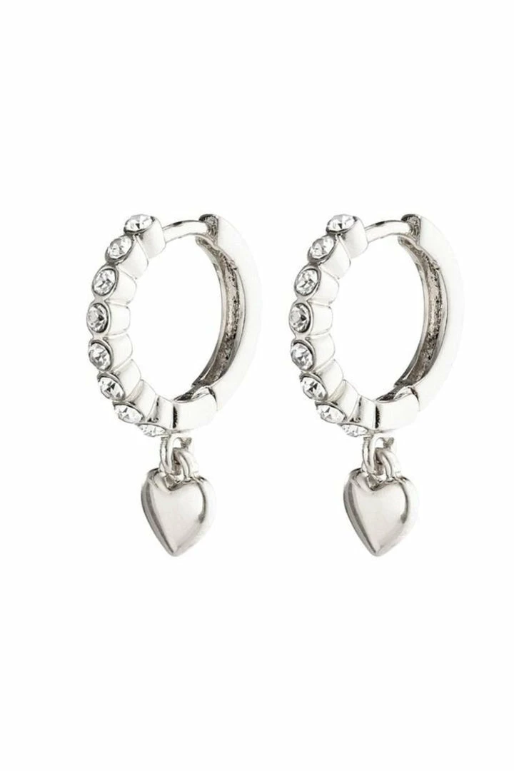 Pilgrim Accessories Sophia Preciosa Crystals And Heart Pendant Silver Sleeper Earrings