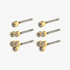 Pilgrim Kamari Diamante Stud Three Pack Earrings Gold Accessories