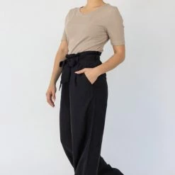 Among The Brave Galaxy Black Paper Bag Tie Waist Wide Leg Linen Pant