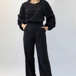 Among The Brave Best Life Black Soft Crepe Wide Leg Pant Fashion