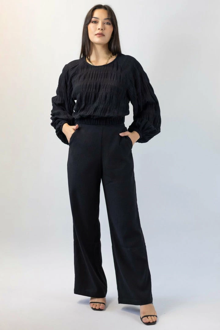 Among The Brave Best Life Black Soft Crepe Wide Leg Pant Fashion