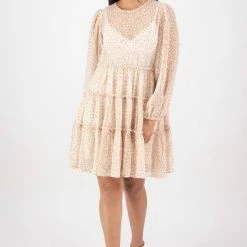 Ivy + Jack Fashion Bella Natural Floral Crinkle Blouson LS Smock Mini Dress