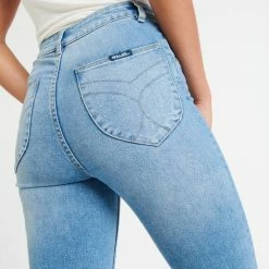 Rollas Fashion Eastcoast Ankle Ocean Blue Worn Knee Rip Skinny Denim Jean