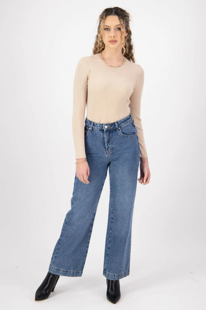 Ivy + Jack Radiant Cream LS Rib Knit Crew Neck Top