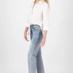 Among The Brave Carlie Straight Leg Distressed Raw Hem Faded Jean Fashion