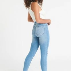 Rollas Fashion Eastcoast Ankle Ocean Blue Worn Knee Rip Skinny Denim Jean