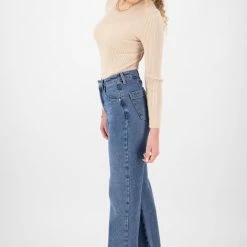 Among The Brave Fashion Sail Away Mid Blue Front Pocket Wide Leg Denim Jean