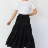 Among The Brave Fashion Tamara Black Tie Waist Tiered Jersey Midi Skirt