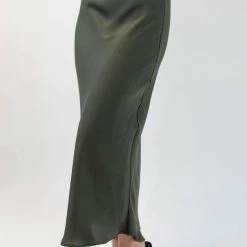 Ivy + Jack Fashion Ivy Khaki Washer Satin Midi Bias Skirt
