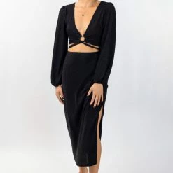 Among The Brave Interstellar Black Shimmer High Split Midi Skirt