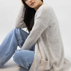 Among The Brave Fashion Secure Oat Longline Knit Cardigan With Pockets