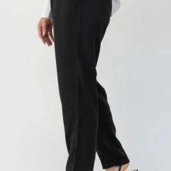 Among The Brave Essential Black Tapered Viscose Boyfriend Cuffed Pant Fashion