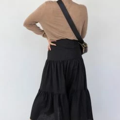Among The Brave Blazing Black Tiered Linen Midi Skirt Fashion