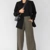 Among The Brave Effortless Khaki Viscose Deep Band Wide Leg Pant Fashion