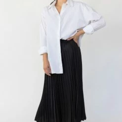 Ivy + Jack Radiant Black Washer Satin Pleated Midi Skirt