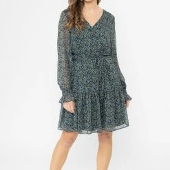 Billie The Label Jessica Blue Floral Drop Waist Mid Sleeve Mini Dress