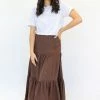 Among The Brave Fashion Blazing Chocolate Tiered Linen Midi Skirt