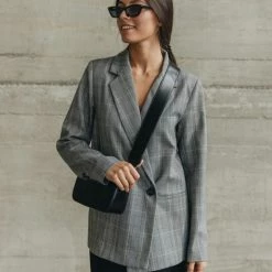 Ivy + Jack Fashion Mason Light Grey Check Boyfriend Blazer