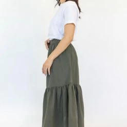 Ivy + Jack Hope Khaki Linen Tiered Midi Skirt