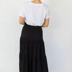 Among The Brave Fashion Tamara Black Tie Waist Tiered Jersey Midi Skirt